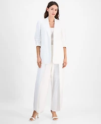 Anne Klein Women's Linen Blend Notch-Collar 3/4-Sleeve Open Jacket