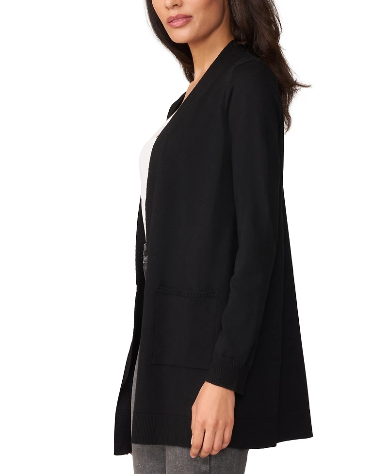 Melissa Paige Petite Cable Trim Open Front Cardigan Sweater