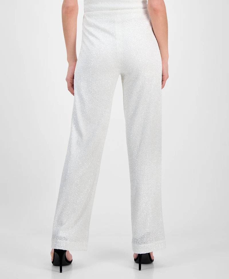 Anne Klein Women's Pull-On Sequinned Wide-Leg Pants