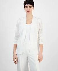 Anne Klein Petite Sheer Striped Open-Front Cardigan Sweater