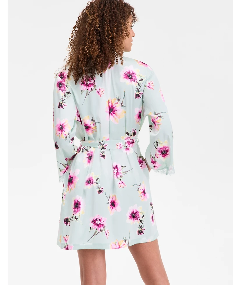 I.n.c. International Concepts Women's Lace-Trim Stretch Satin Robe
