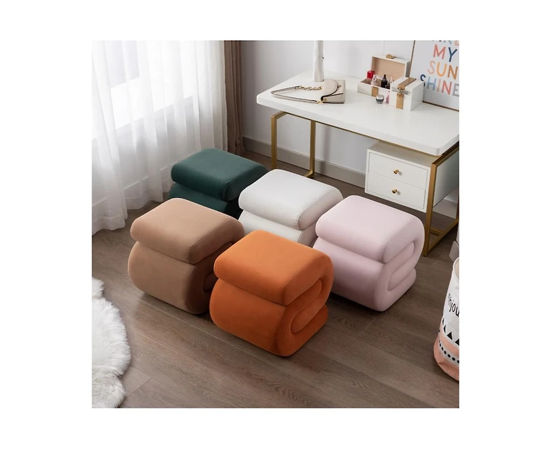 Chic S-Shape Velvet Footstool, Upholstered Makeup Stool, Modern Ottoman for Bedroom, Living Room, and Dressing Area-The Pop Home