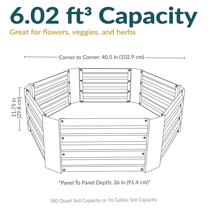 11.75" H Raised Metal Garden Bed - Galvanized Raised Garden Bed Outdoor for Vegetables and Flowers - Dark Gray - Hexagon