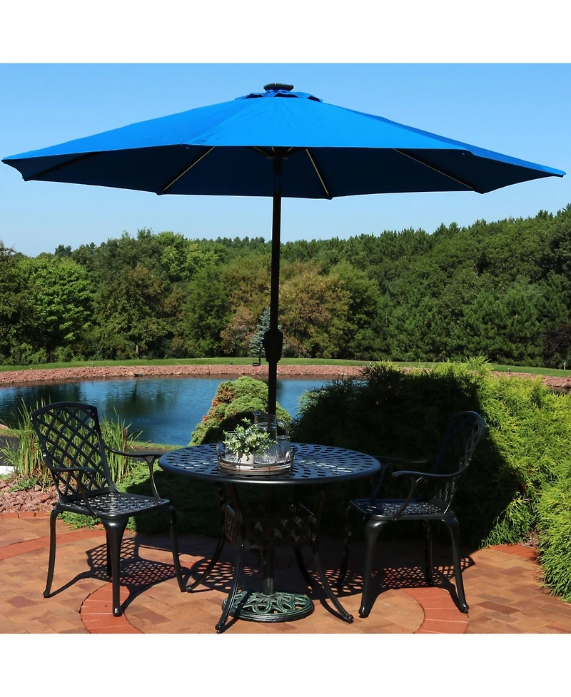 9-Foot Sunbrella Tilting Patio Umbrella with Solar Led Light Bars - Pacific Blue