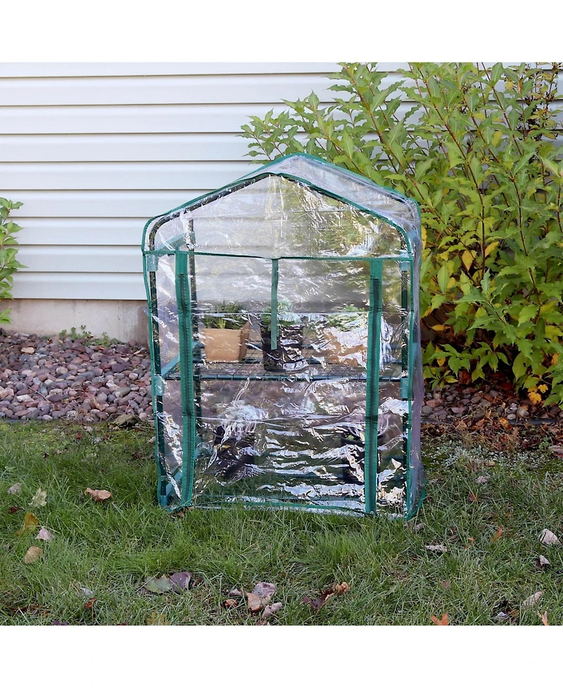 Outdoor Portable -Tier Mini Greenhouse with Roll-up Zippered Door and Steel Wire Shelves