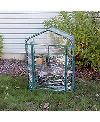 Outdoor Portable -Tier Mini Greenhouse with Roll-up Zippered Door and Steel Wire Shelves