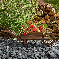 Wooden Decorative Wheelbarrow Planter for Patio, Lawn and Garden - 35" W x 10.25" D x 12" H - Brown