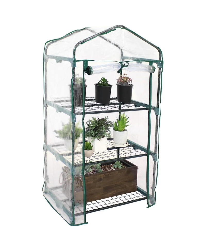 Outdoor Portable 3-Tier Mini Greenhouse with Roll-up Zippered Door and Steel Wire Shelves
