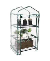 Outdoor Portable 3-Tier Mini Greenhouse with Roll-up Zippered Door and Steel Wire Shelves