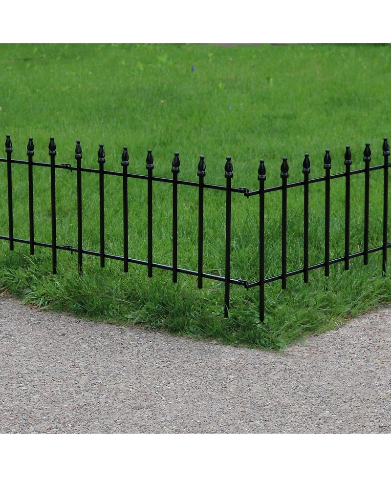 Roman Decorative Garden Fence Panels - Iron Border Fence - 22” W x 18” H Per Panel - Black - Set of 5 - 9' Length