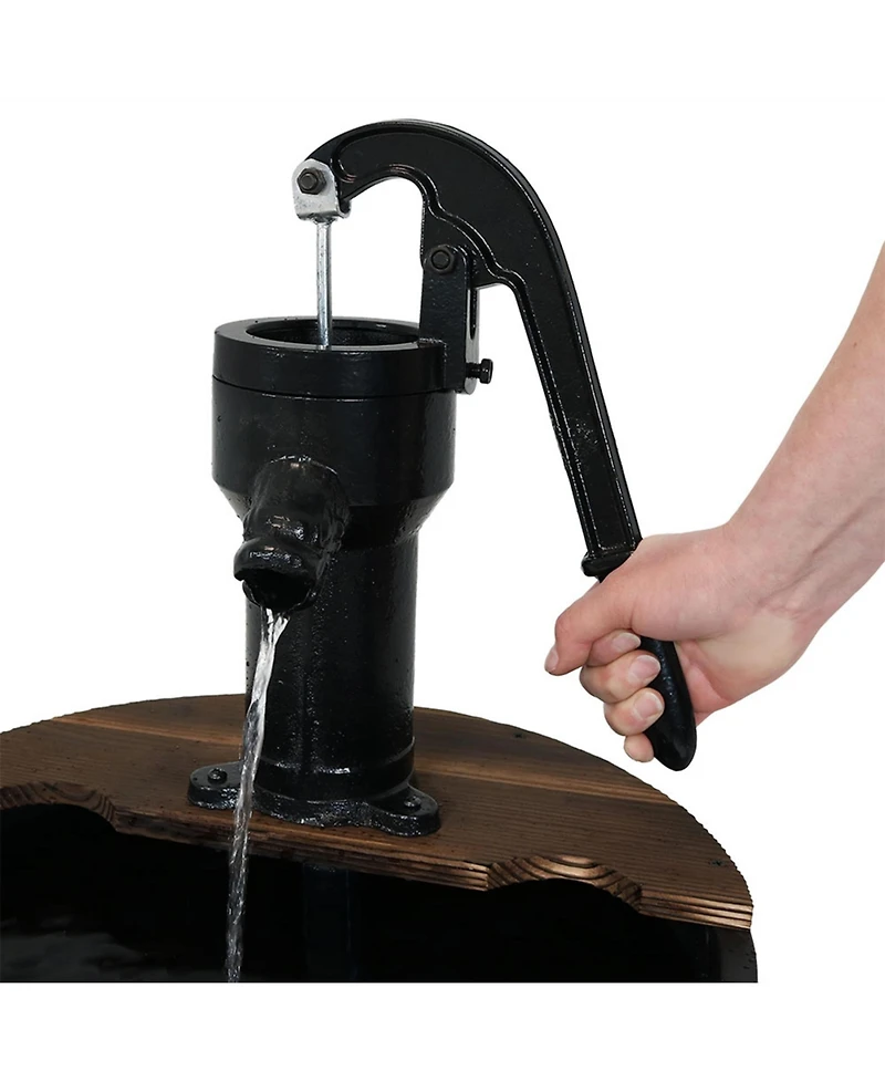 2-Tier Wood Barrel Outdoor Water Fountain - 34-Inch Waterfall Fountain with Submersible Pump - for Garden, Patio, Decks