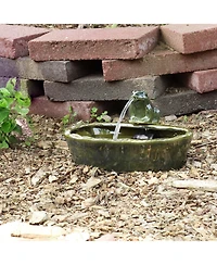 Sunnydaze Decor Ceramic Frog 7-Inch Outdoor Solar Fountain - Submersible Pump - Soothing Water Sounds - Glazed Green Finish