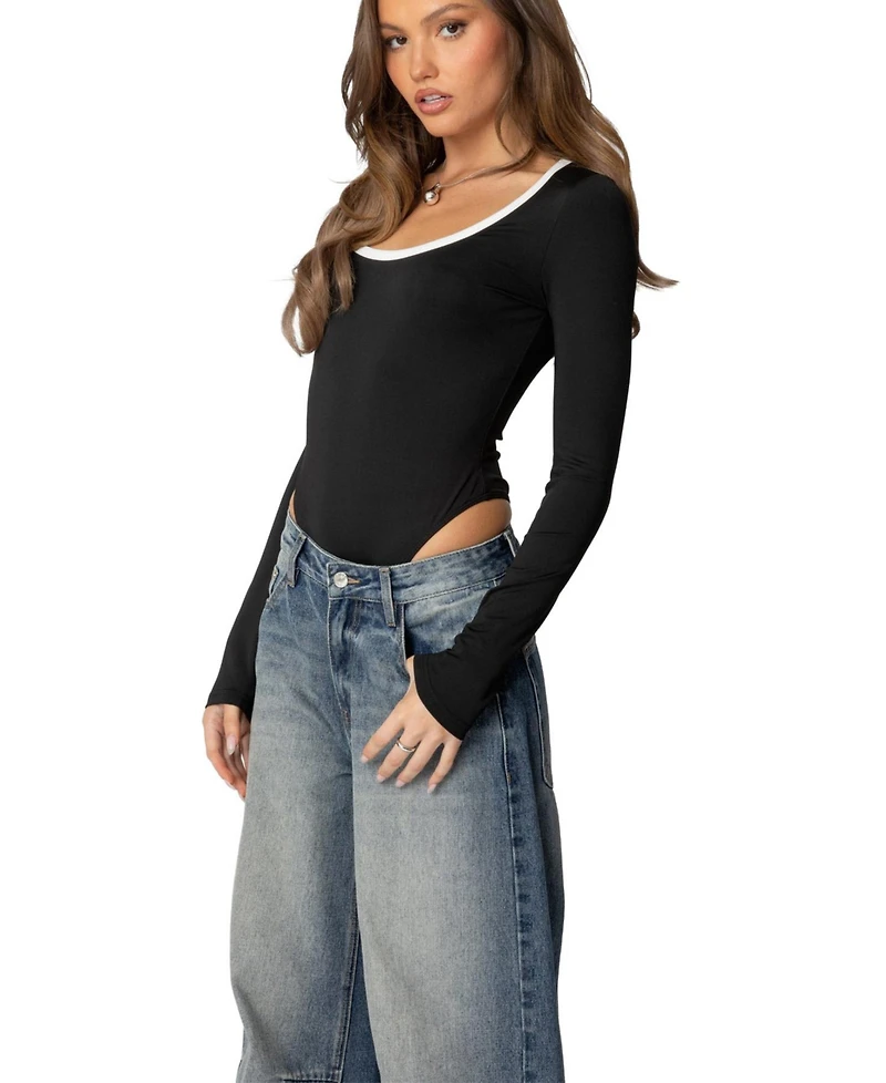 Edikted Womens Contrast Scoop Neck Bodysuit