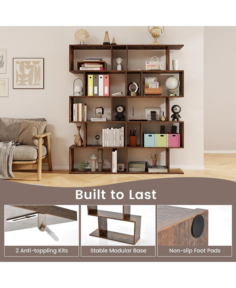 Gouun 5-Tier Bookshelf with Anti-Toppling Device for Living Room Home Office