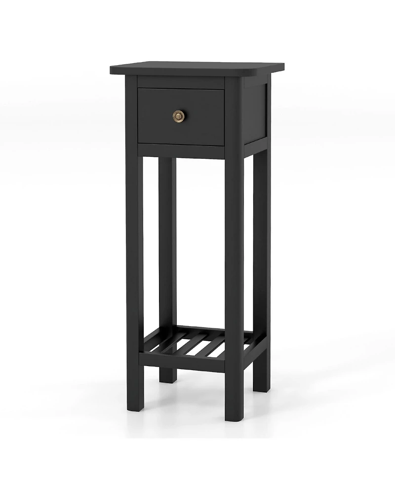 Gouun 2 Tier Slim Nightstand Bedside Table with Drawer Shelf