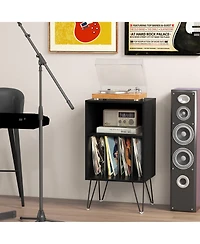 Gouun Record Player Stand with Charging Station for Living Room Bedroom