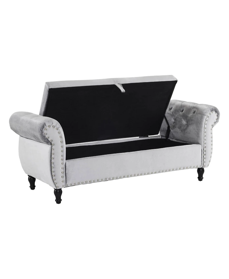 Velvet Storage Ottoman Bench with Pillow, Stylish Footrest and Hidden for Living Room, Bedroom, or Entryway-The Pop Home