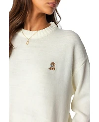 Edikted Womens Puppy Love Embroidered Sweater