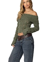 Edikted Womens Kenna Fold Over Knit Top