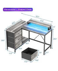 gaomon L Shaped Desk with Power Outlets & Led Lights