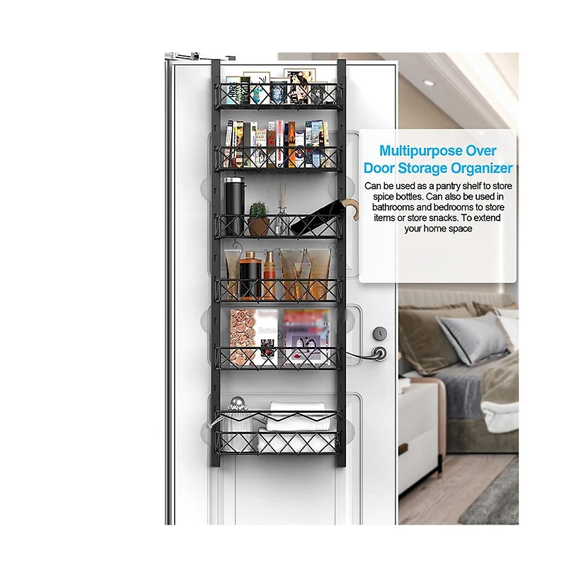 gaomon 6-Tier Over The Door Pantry Organizer, Adjustable Metal Kitchen Pantry Organizers, Hanging Over The Door Spice Rack