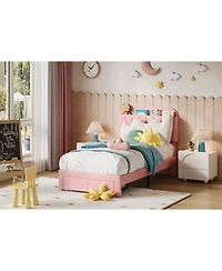 gaomon Twin Size Bed Frames with Storage Headboard, Velvet Upholstered Platform Bed Frame with Strong Wooden Slats