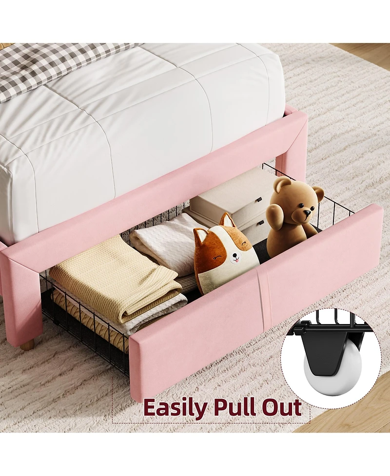 gaomon Twin Size Bed Frames with Storage Headboard, Velvet Upholstered Platform Bed Frame with Strong Wooden Slats
