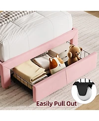 gaomon Twin Size Bed Frames with Storage Headboard, Velvet Upholstered Platform Bed Frame with Strong Wooden Slats