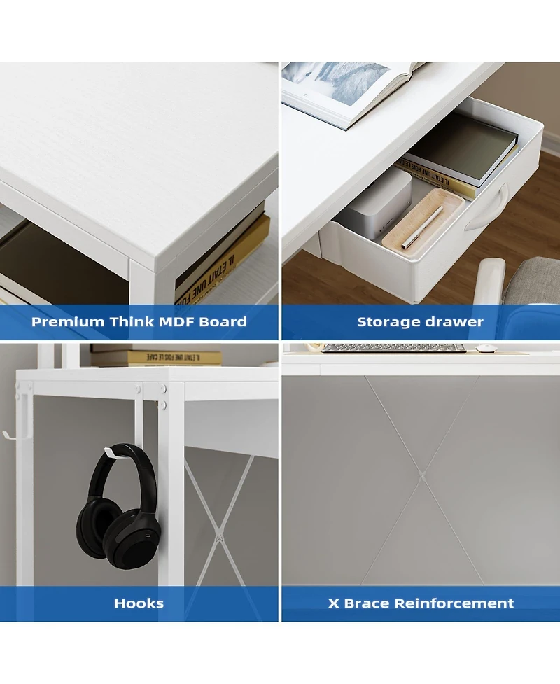 gaomon L Gaming Desk, 68" Home Office Desk with File Drawer & Power Outlet, Computer Corner Desk