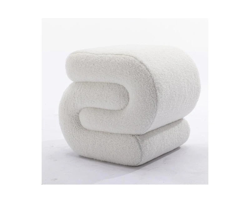 Modern S-Shape Makeup Stool, Teddy Fabric Upholstered Footstool, Comfy Ottoman for Bedroom, Living Room, and Dressing Table-The Pop Home