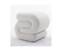 Modern S-Shape Makeup Stool, Teddy Fabric Upholstered Footstool, Comfy Ottoman for Bedroom, Living Room, and Dressing Table-The Pop Home