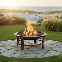 Outdoor Portable Camping or Backyard Elevated Round Fire Pit Bowl with Stand, Spark Screen, Wood Grate, and Log Poker - 29" - Bronze
