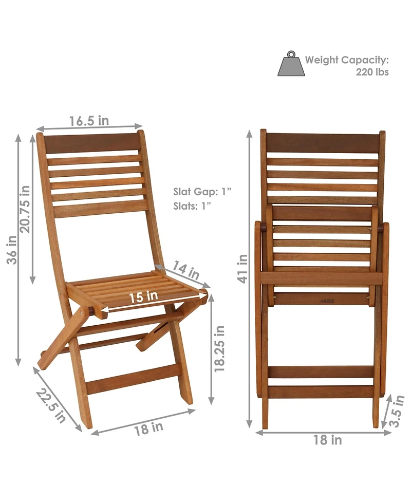 Outdoor Meranti Wood with Teak Oil Finish Wooden Folding Patio Bistro Chairs Set - Brown - 2pk