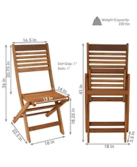 Outdoor Meranti Wood with Teak Oil Finish Wooden Folding Patio Bistro Chairs Set - Brown - 2pk