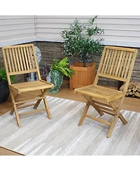 Outdoor Solid Teak Wood with Stained Finish Nantasket Folding Dining Chairs - Light Brown - 2pk