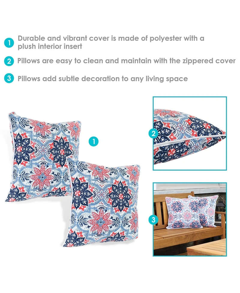 Indoor/Outdoor Square Accent Decorative Throw Pillows for Patio or Living Room Furniture - 16" 2pc