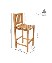 Teak Wood Outdoor Bar Chair - 43" H - Brown