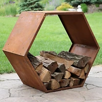 Indoor/Outdoor Heavy-Duty Steel Hexagon Honeycomb Fire Pit or Fireplace Firewood Log Rack Holder - 30