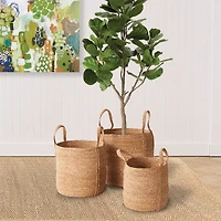 Seagrass Round Baskets With Long Handles Set of 3
