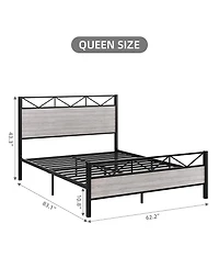 gaomon Queen Bed Frame, Metal Platform Bed Frame with Rustic Wood Headboard