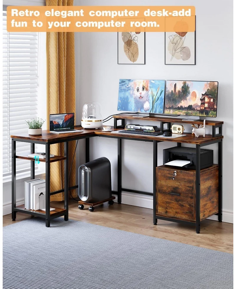 gaomon L Shaped Computer Desk with Power Outlet