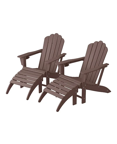 WestinTrends 4-Piece Outdoor Patio Hdpe Adirondack Chairs With Ottomans and Cup Holder Set
