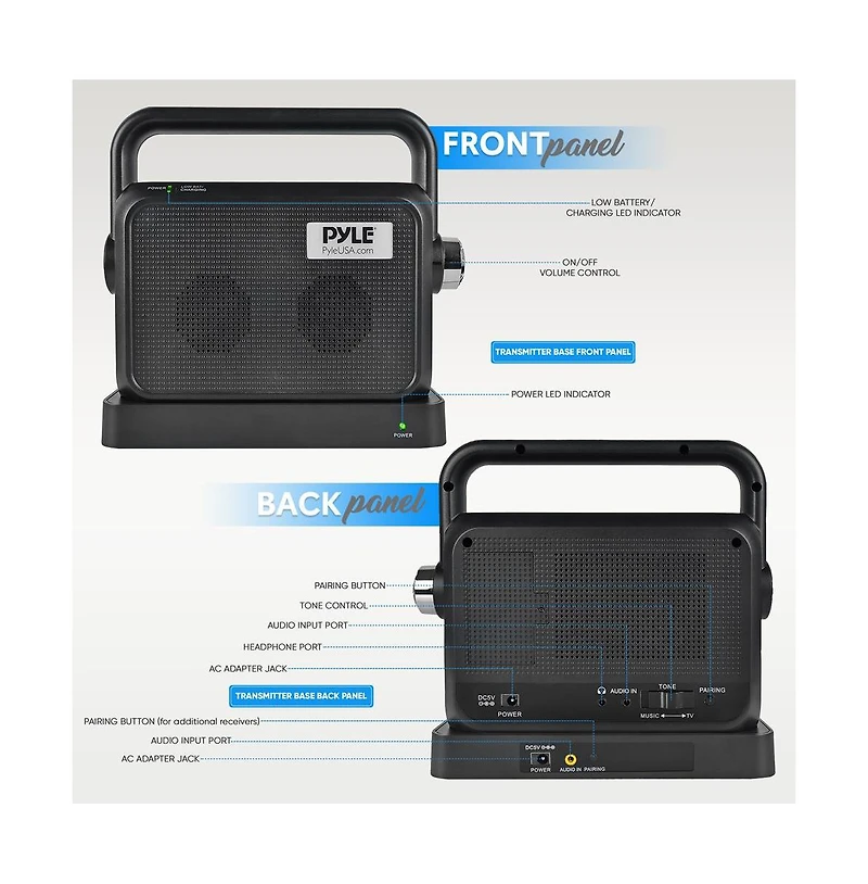 Pyle Wireless Tv Speaker with Transmitter and Rechargeable Battery