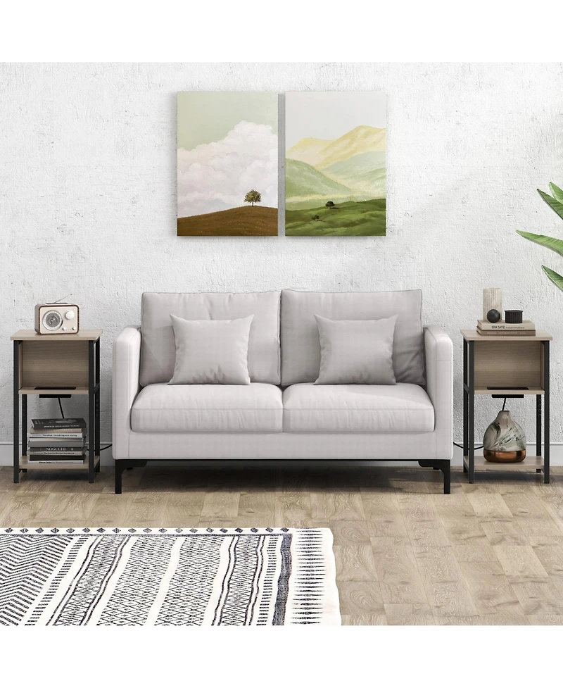Gouun 3-Tier End Table with Usb Ports & Power Outlets-2 Pieces