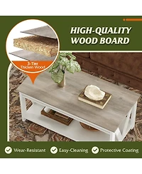 Wlive Farmhouse Coffee Table,Living Room Table with Storage,43 in Wood Center Table with V-Shaped Frame for Home Office,Apartment