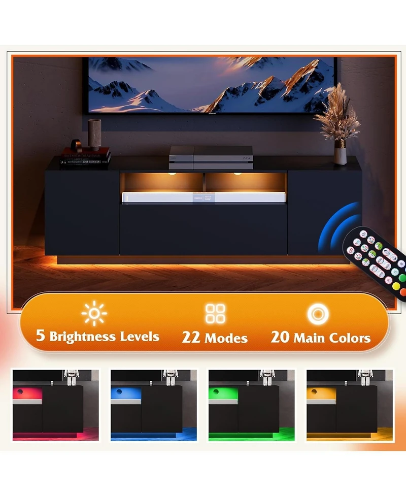 Wlive Tv Stand for 65 Inch Modern Entertainment Center with Led 58" Console Storage Cabinet Stands Living Room