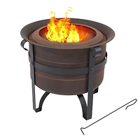 Cauldron-Style Outdoor Wood-Burning Steel Smokeless Fire Pit with Poker - 23"