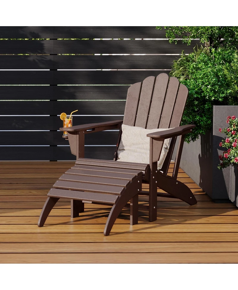 WestinTrends 2-Piece Outdoor Patio Hdpe Adirondack Chair With Ottoman and Cup Holder Set