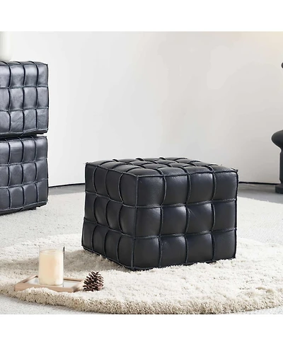 The Pop Home 17.32" W Genuine Leather Tufted Ottoman Footstool, Multi-functional for Living Room & Bedroom-The Pop Home