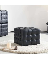 The Pop Home 17.32" W Genuine Leather Tufted Ottoman Footstool, Multi-functional for Living Room & Bedroom-The Pop Home